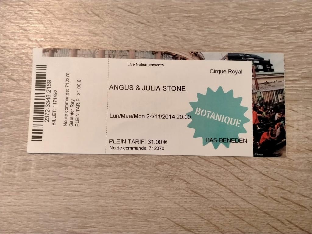 Angus & Julia Stone concertticket @Cirque Royal 24/11/14, Ophalen, Gebruikt, Overige typen