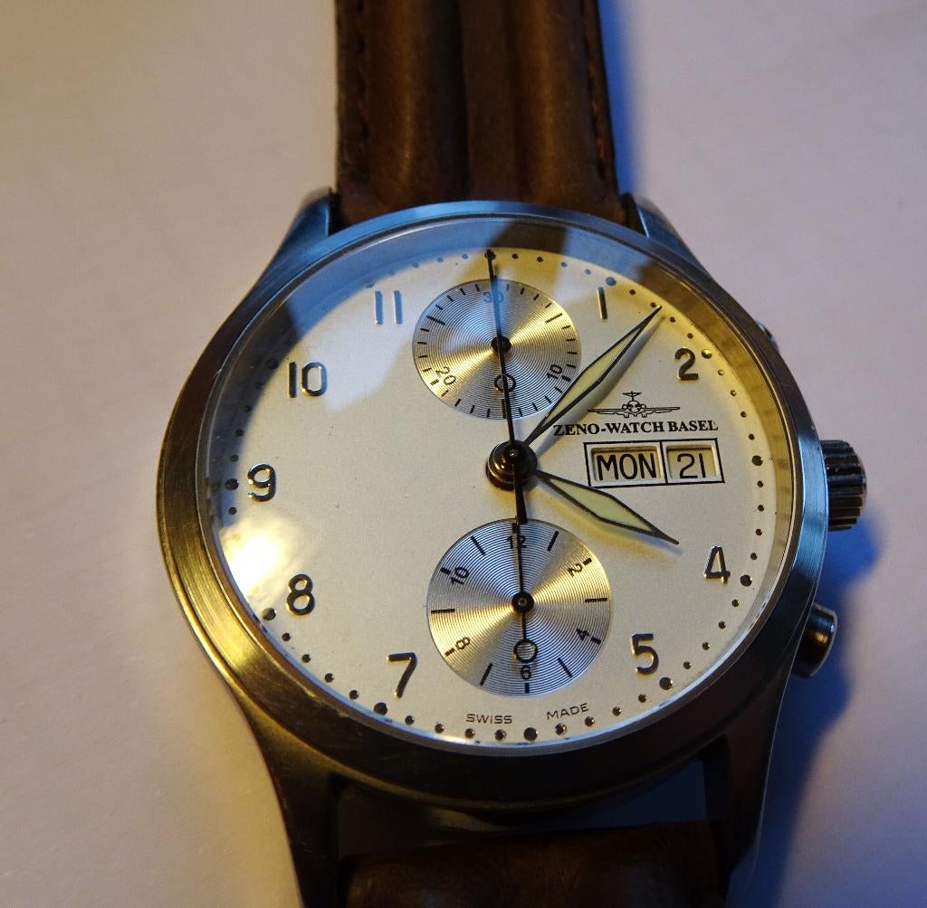 Chronographie bicompax Zeno, Autres marques, Enlèvement ou Envoi, Cuir, Acier