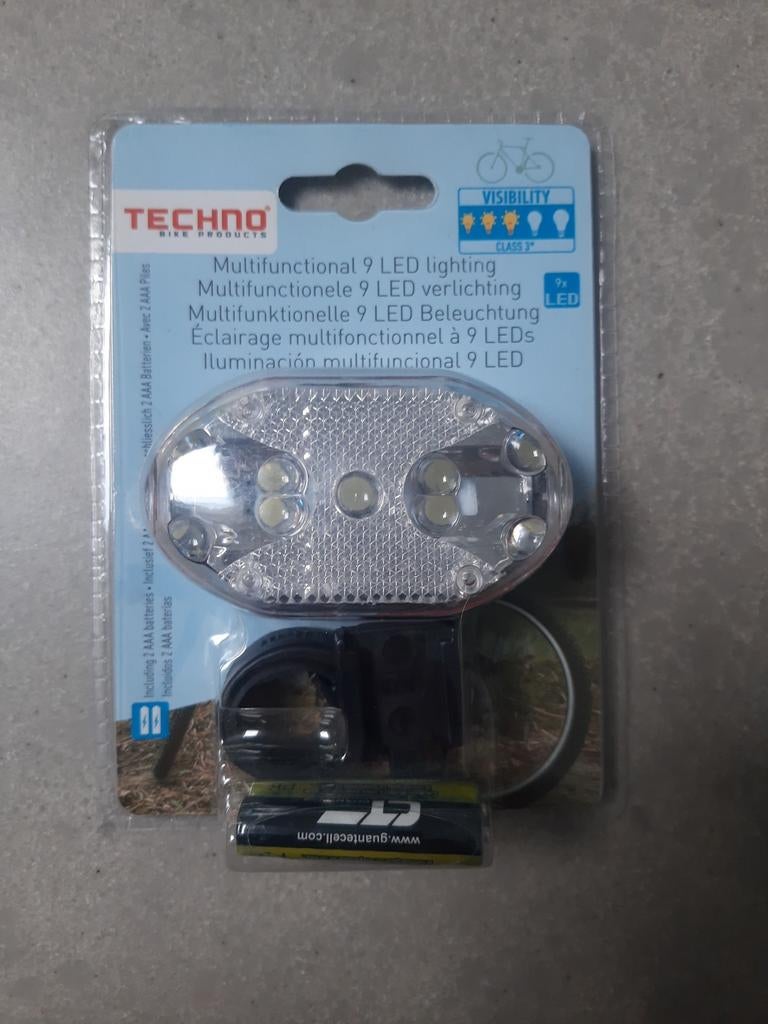 Fietslamp 9 LED, Fietsen en Brommers, Waterbestendig, Batterij, Voorlicht, Nieuw