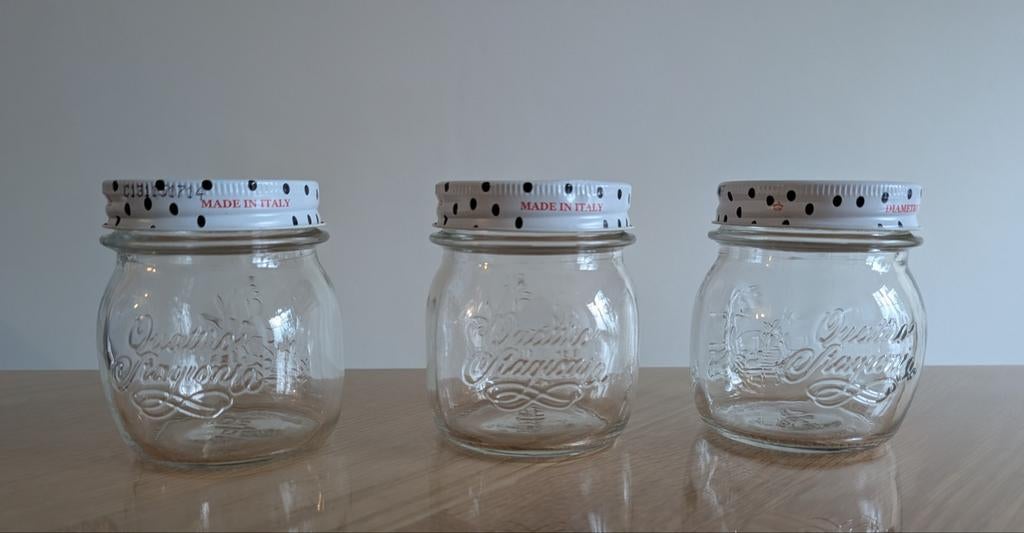 3 inmaakpotten van 250ml Bormioli Rocco Quattro Stagioni, Overige typen, Ophalen of Verzenden, Overige stijlen, Glas