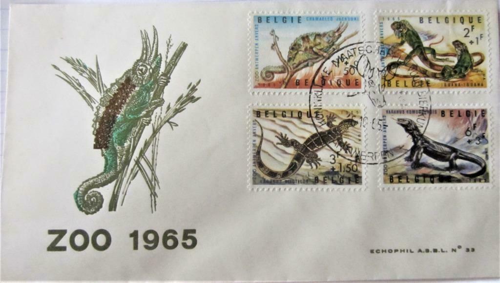 FDC'S - BELGIË- ZOO ANTWERPEN- REPTIELEN, Ophalen of Verzenden, Gestempeld, Dier of Natuur