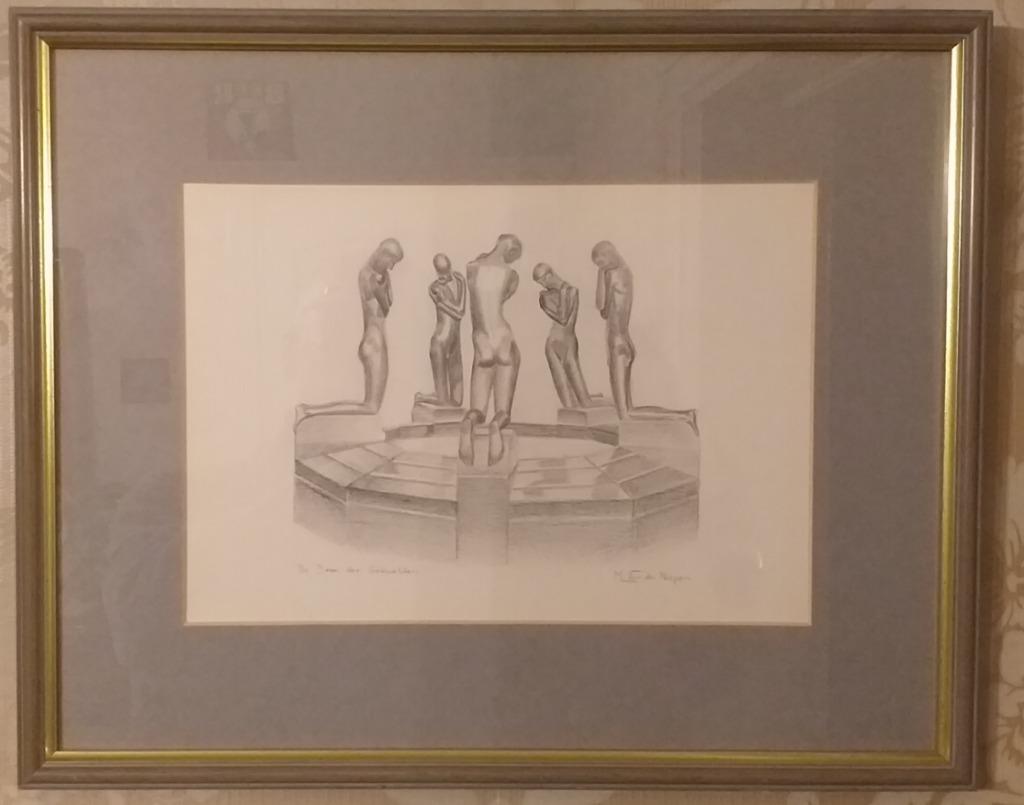 De bron der geknielden - Potloodtekening naar George Minne, Ophalen of Verzenden