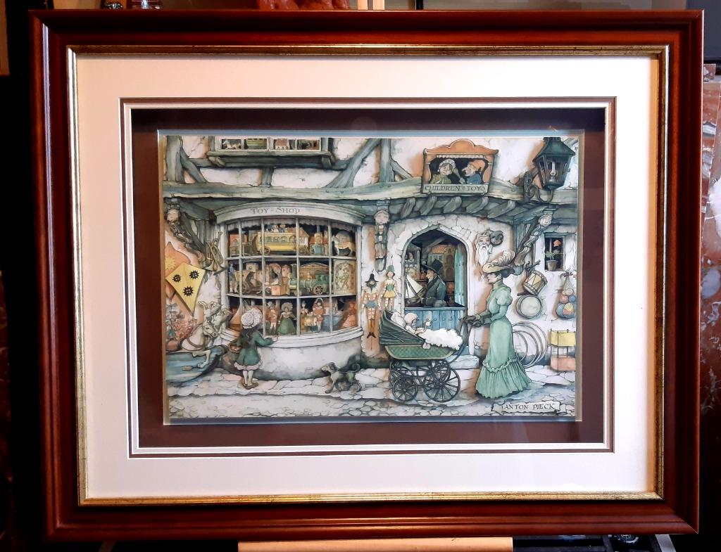 Zeer groot werk van Anton Pieck met boek erbij..., Antiek en Kunst, Ophalen