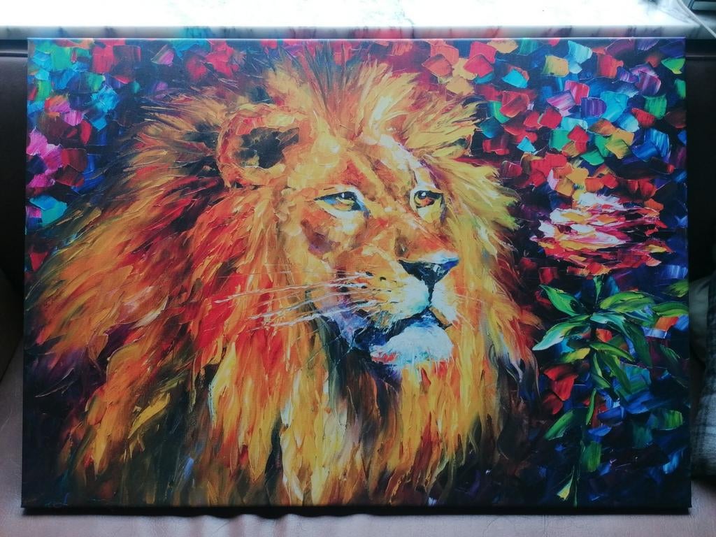 Canvas met leeuwenprint, Ophalen