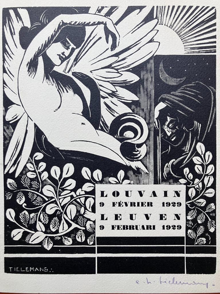 houtsnede Emile-Henry Tielemans (1888-1960) Muziekavond, Ophalen of Verzenden