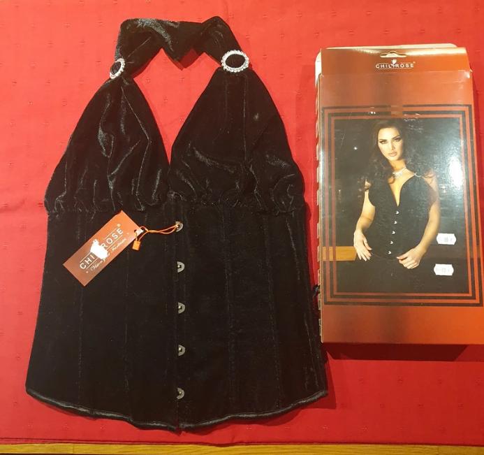 Black Velvet Corset - size L, Chilirose, Ophalen of Verzenden, Zwart, Body of Korset