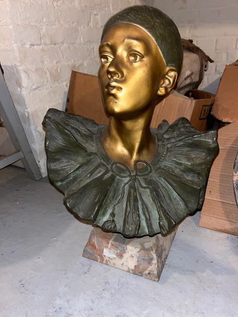 Charles VERHASSELT Gand buste ART DECO bronze doré Pierrot, Antiquités & Art, Enlèvement