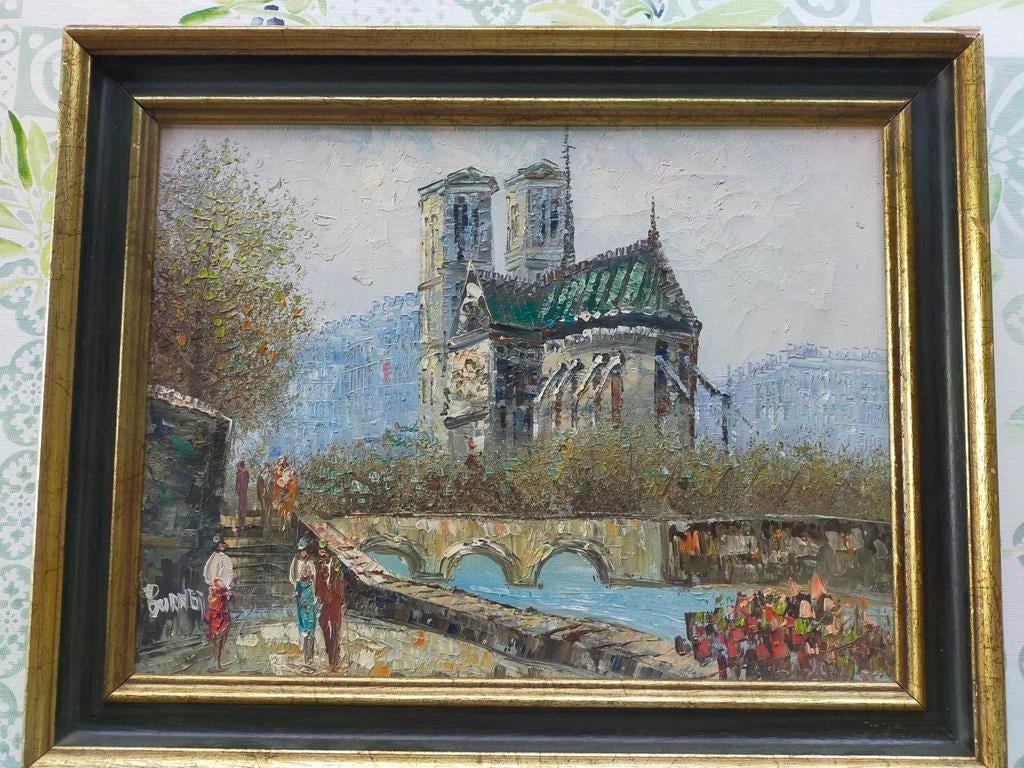 Prachtige schilderij op doek in olieverf met zicht op Parijs, Antiek en Kunst, Ophalen