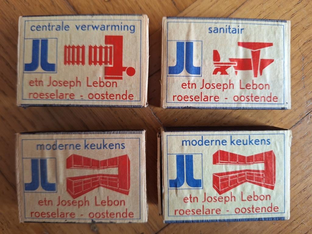 4x oude houten luciferdoosjes Lebon Roeselare Oostende, Ophalen of Verzenden