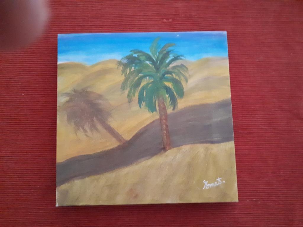 Kunstwerk palmboom in de woestijn., Antiek en Kunst, Kunst | Schilderijen | Modern, Ophalen of Verzenden