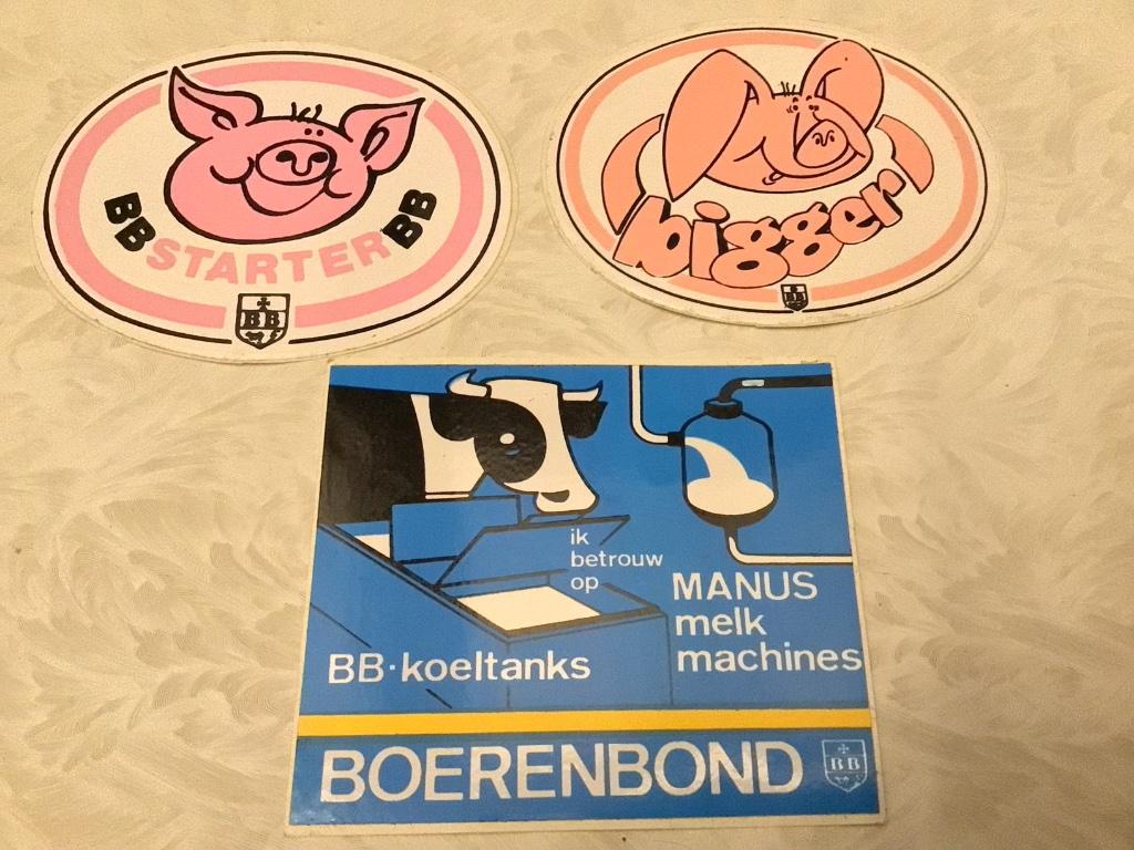Stickers 3 Boerenbond  melkmachines Manus , Bigger, Starter, Verzamelen, Ophalen of Verzenden