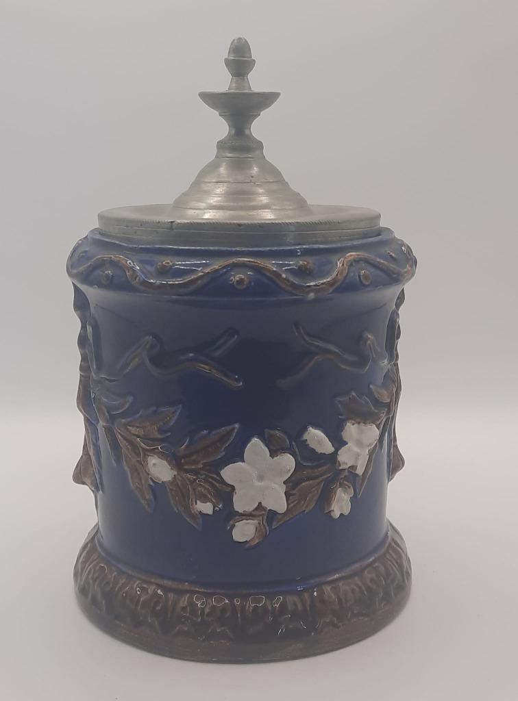 Aardewerk tabakspot met tinnen deksel. Duitse makelijk 1900, Antiek en Kunst, Antiek | Keramiek en Aardewerk, Ophalen of Verzenden