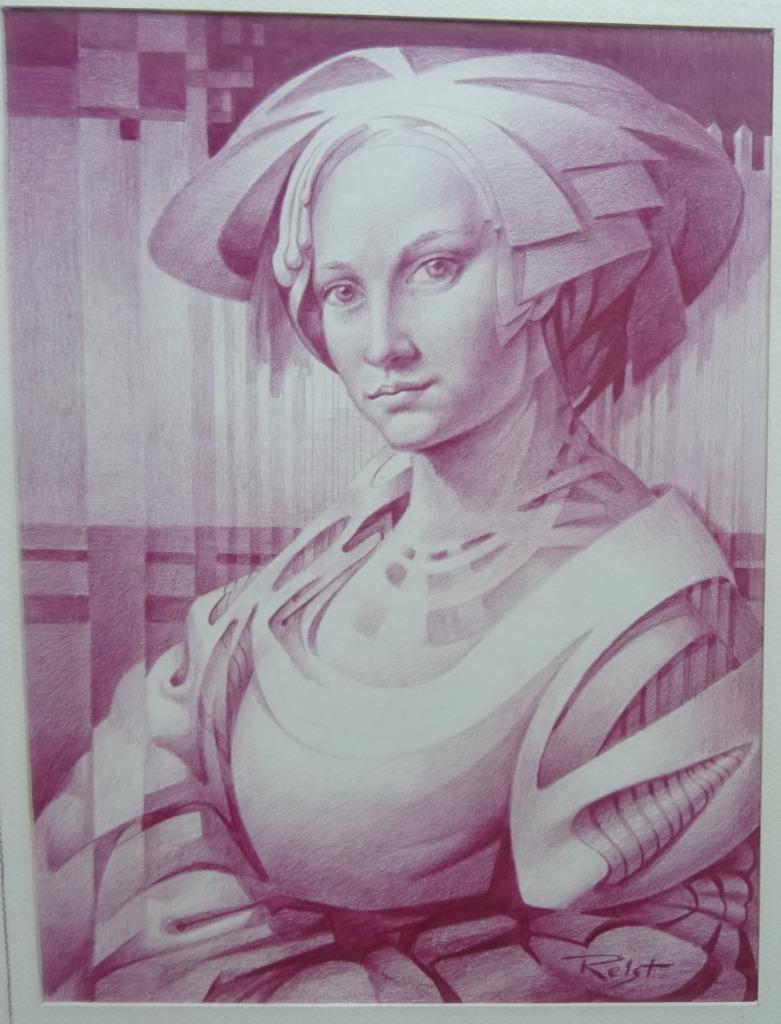 Jean Relst, roodkrijt, 32 x 24 cm, Portret 1996, Antiek en Kunst, Ophalen of Verzenden