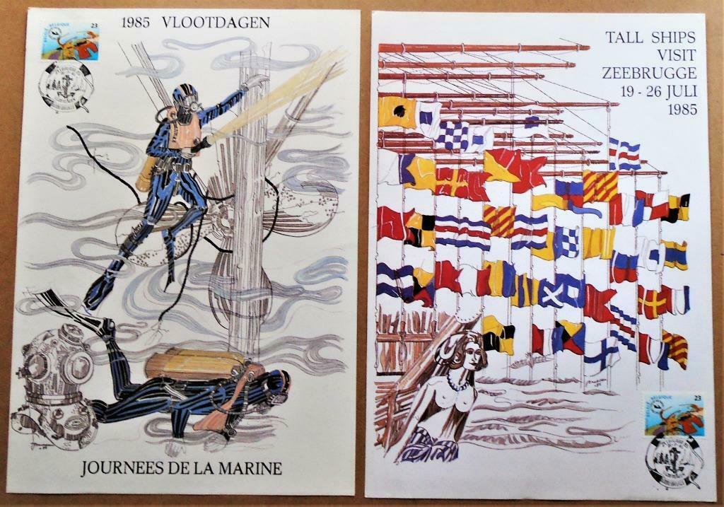 2 commemoratieve platen [Zeebrugge]/1 blok [Zee] - 1985/1988, Ophalen of Verzenden, Gestempeld, Overige thema's