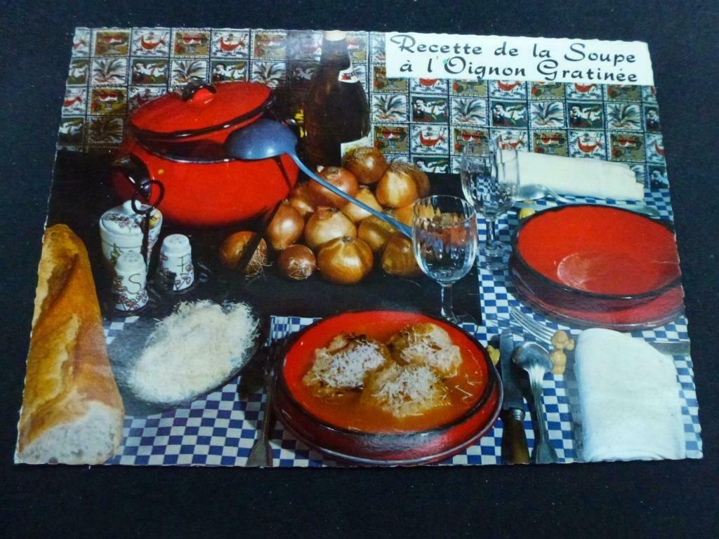 carte postale Recette de la soupe à l'Oignon Gratinée, Envoi, 1960 à 1980, Affranchie, France