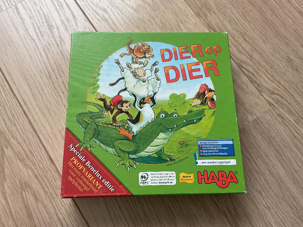 Haba spel dier op dier, Kinderen en Baby's, Ophalen of Verzenden, Gebruikt, Bouwen