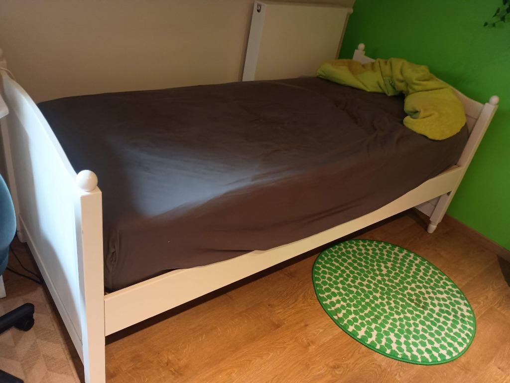 wit gelakt houten bed met matras en lattenbodem 90x200, 85 tot 100 cm, Gebruikt, 180 cm of meer, Ophalen