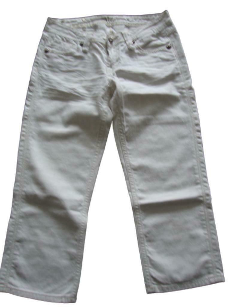 MISS ME Jeans avec finition en cuir 28, Trois-quarts, Taille 36 (S), Blanc, Envoi