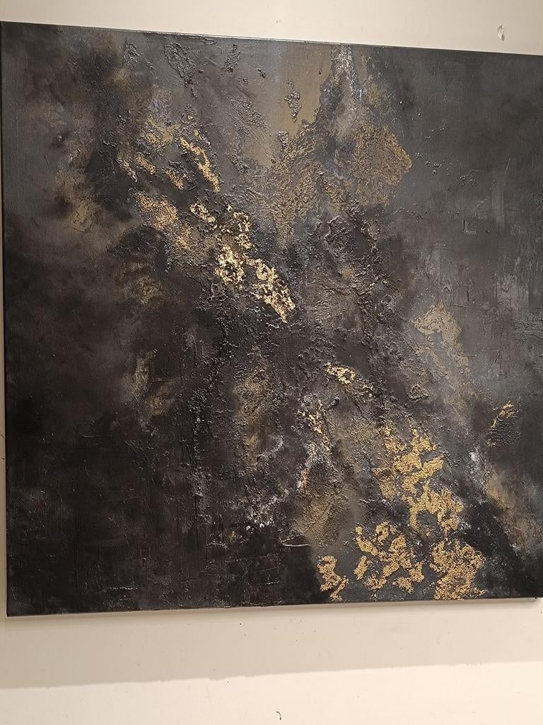 Peinture abstraite or noir et feuille de métal, Antiquités & Art, Enlèvement