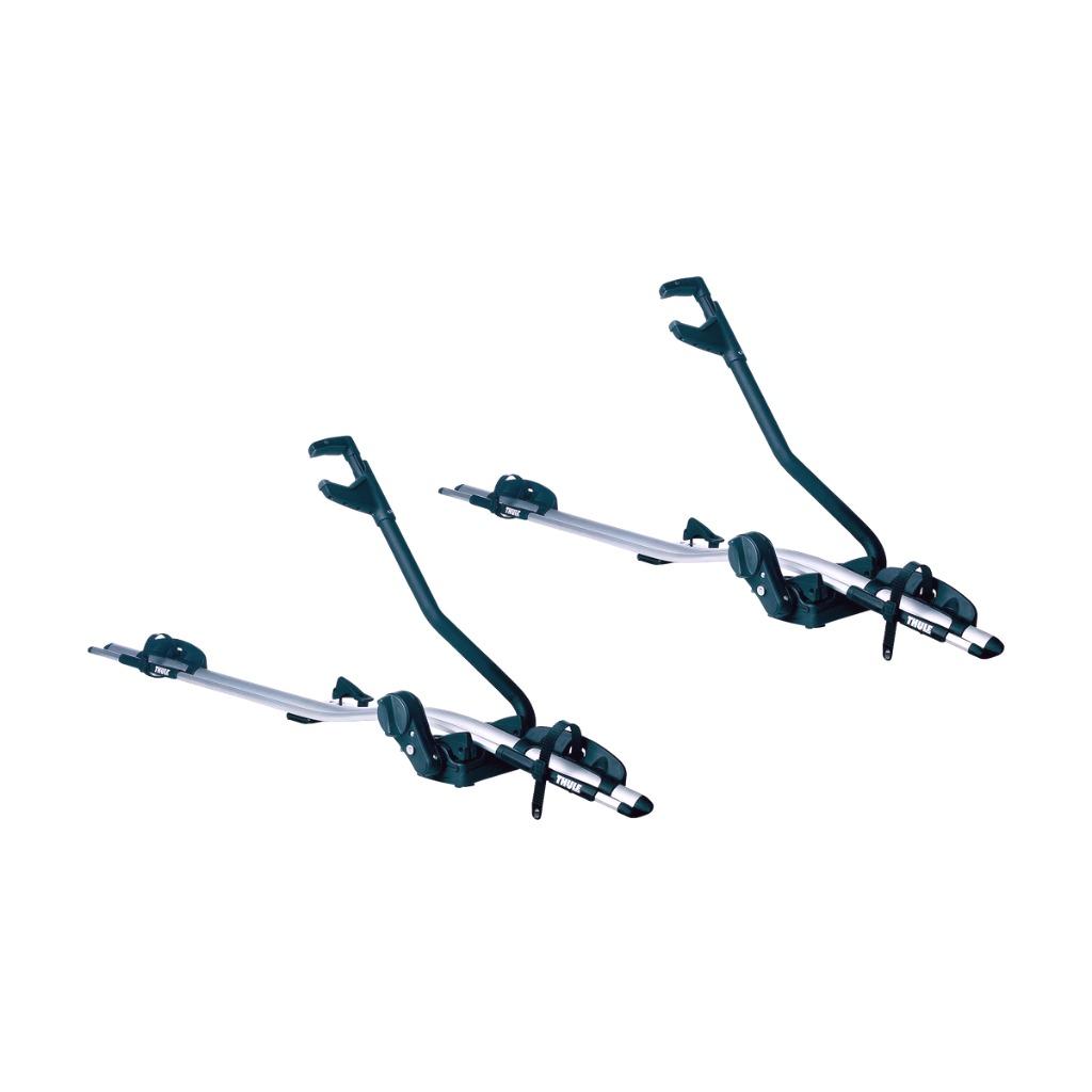 2 Porte-vélos Thule 598 ProRide pour barres de toit, Autos : Divers, Porte-vélos, Comme neuf, Galerie de toit, 2 vélos, Pneus larges