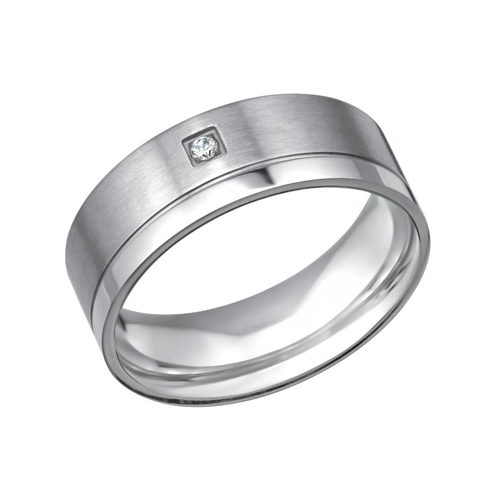 Stalen herenring met witte zirkonia, Handtassen en Accessoires, 20 of groter, IJzer of Staal, Heer, Nieuw