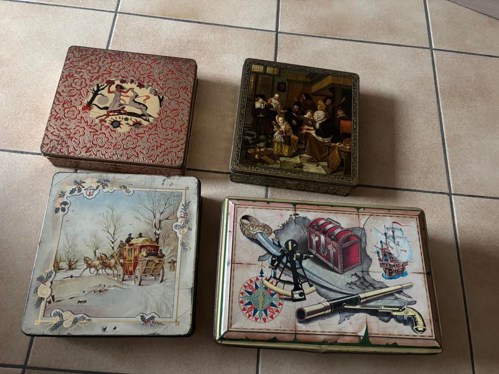 4 oude blikken dozen, Antiek en Kunst, Ophalen of Verzenden