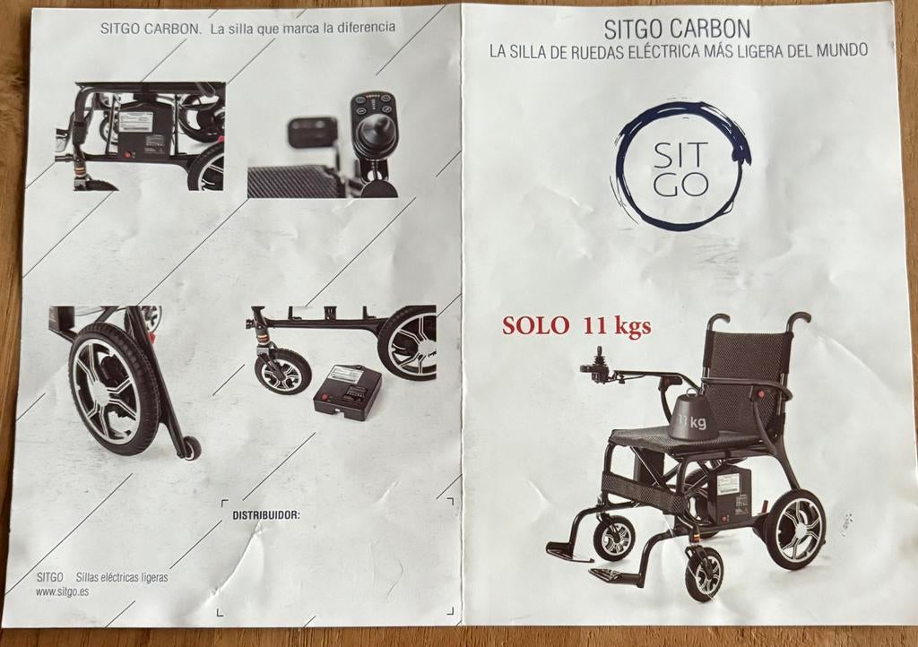 Chaise roulante électrique solo 11kg sitgo carbon noir, Enlèvement