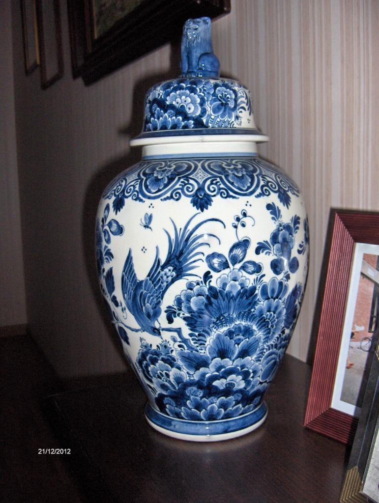 Delftse sierpot met deksel, Enlèvement ou Envoi, Comme neuf, Bleu
