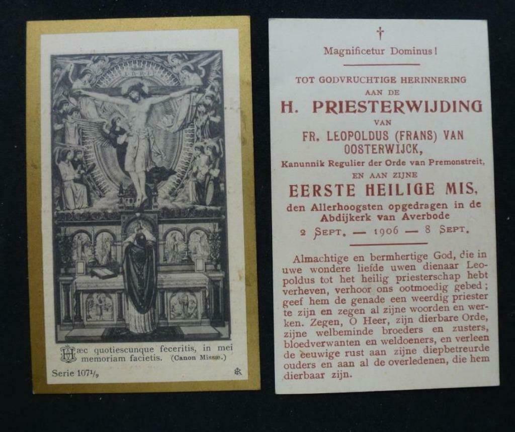 H. priesterwijding Fr. Leopoldus Van Oosterwyck  1906, Verzamelen, Verzenden, Bidprentje