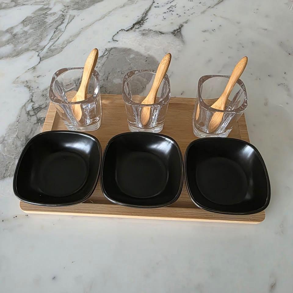 Amuse set met serveerplankje Bamboe, Huis en Inrichting, Keuken | Servies, Nieuw, Ophalen