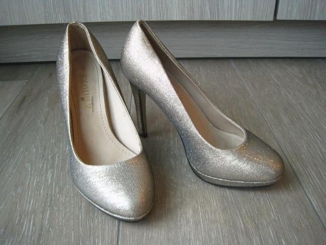 Gouden - oud roze - koperkleur glitter pumps maat 35, Pumps, Overige kleuren, Ophalen of Verzenden, Gedragen
