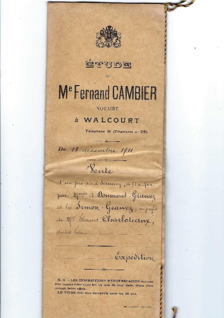 Ancien document notarié 1911, Enlèvement ou Envoi, Utilisé