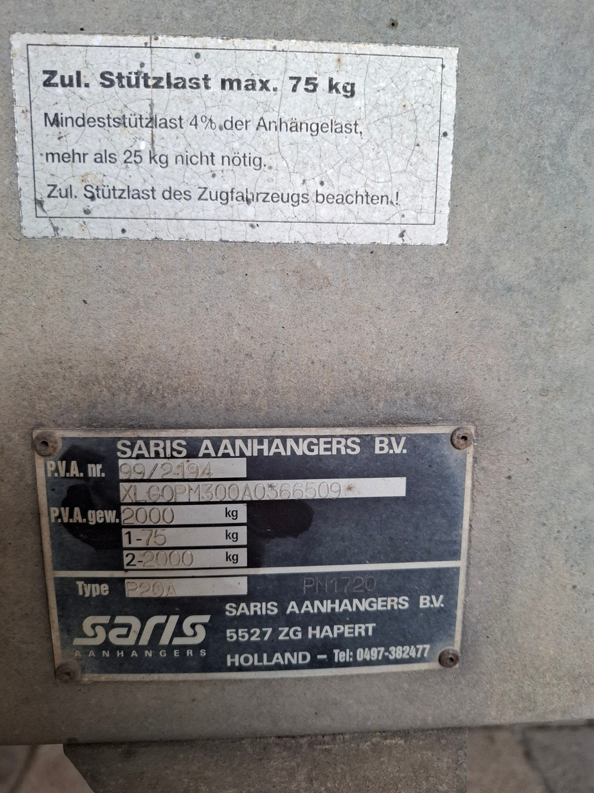 Saris geremde aanhanger 2 ton, Auto diversen, Ophalen