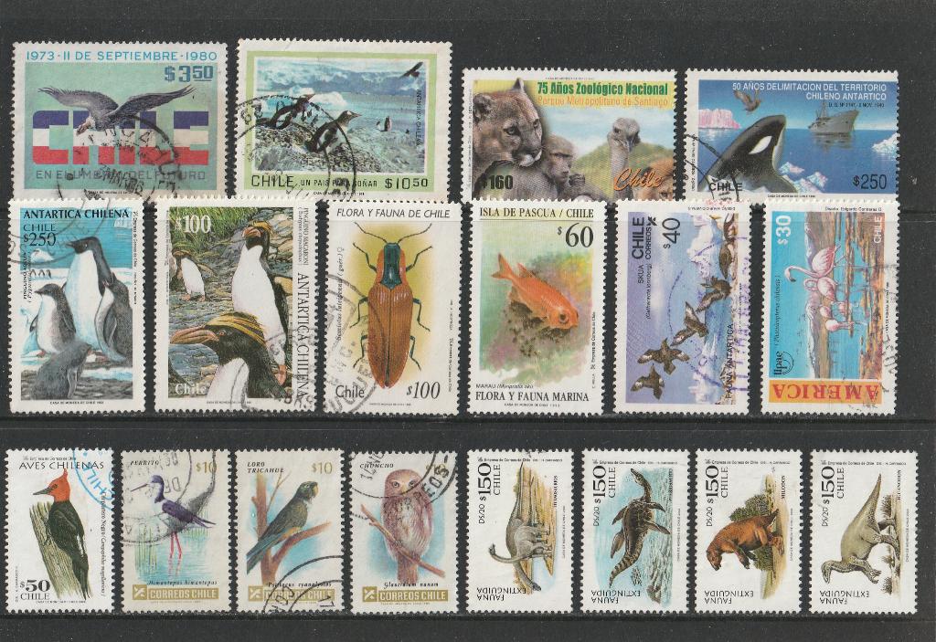 35  LOSSE  ZEGELS  CHILI  DIEREN  Varia  ( Zie 2 scans ), Timbres & Monnaies, Timbres | Timbres thématiques, Envoi, Animal et Nature