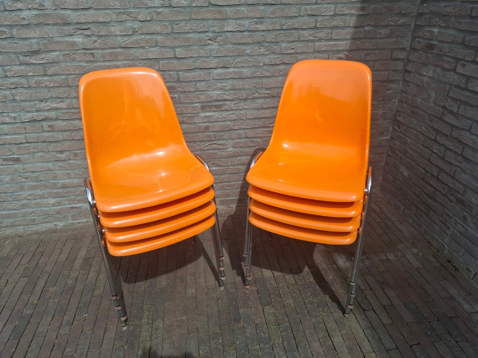 8 chaises vintage oranges, Maison & Meubles, Chaises, Autres couleurs, Vintage, Synthétique, Enlèvement