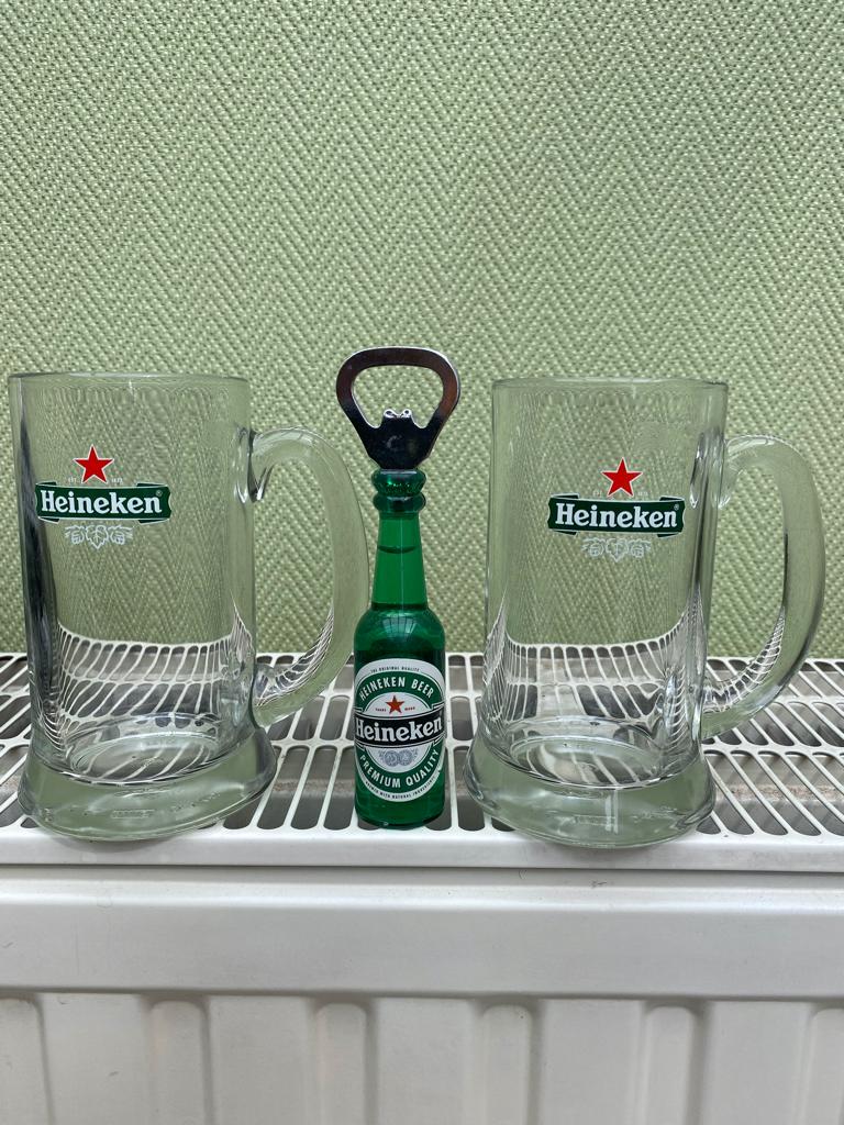 Heineken nieuwe flessenopener met magneet + bierglazen, Verzenden, Nieuw, Glas of Glazen, Heineken