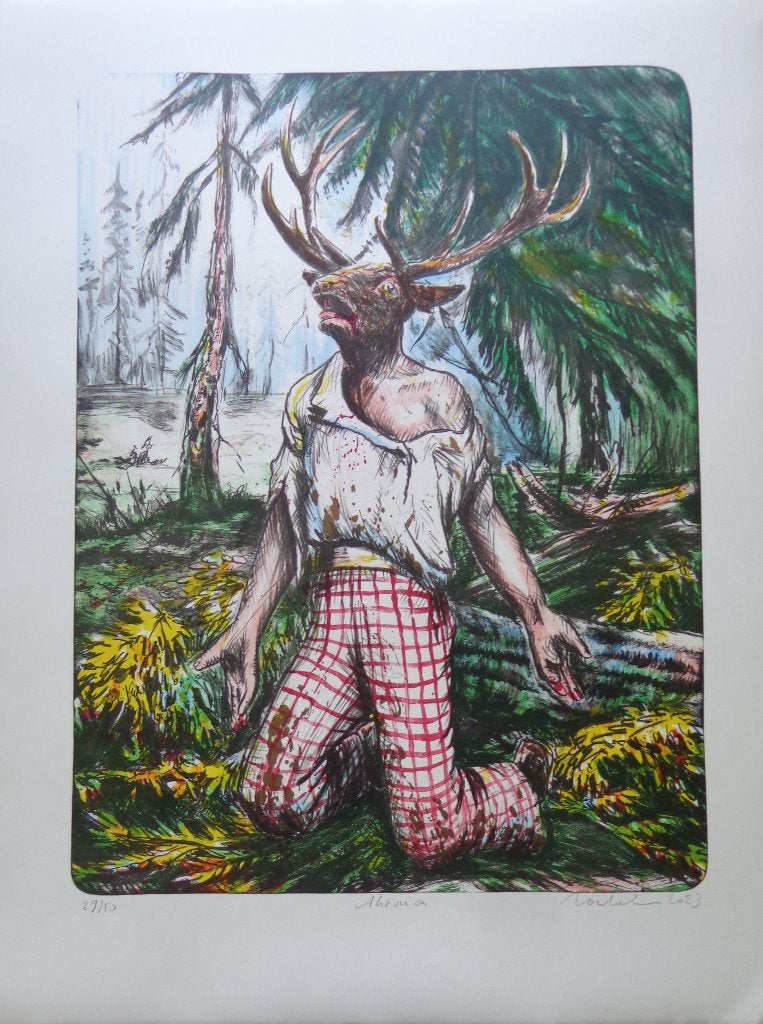 TOM LIEKENS / ACTAEON / KLEURLITHO / 80x60cm / SIG / 2023, Antiquités & Art, Art | Lithographies & Sérigraphies, Signé, Enlèvement ou Envoi