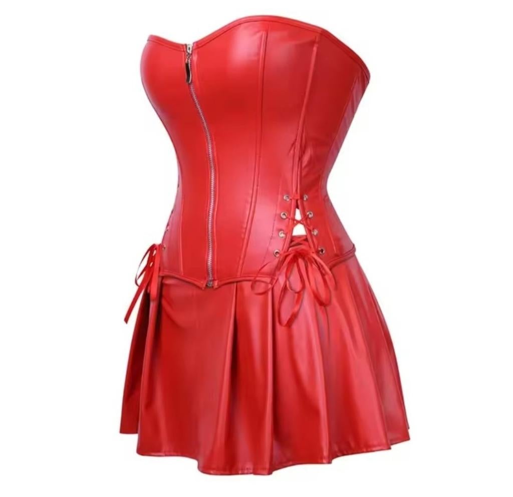 Latex / Leder Corset met rokje, Kleding | Dames, Verzenden, Nieuw, Maat 46/48 (XL) of groter, Rood