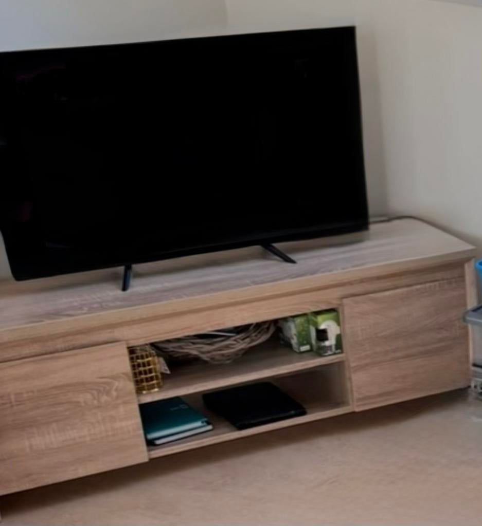 Licht eiken Tv-meubel “HASLUND”, Ophalen, 100 tot 150 cm, Zo goed als nieuw, Minder dan 100 cm