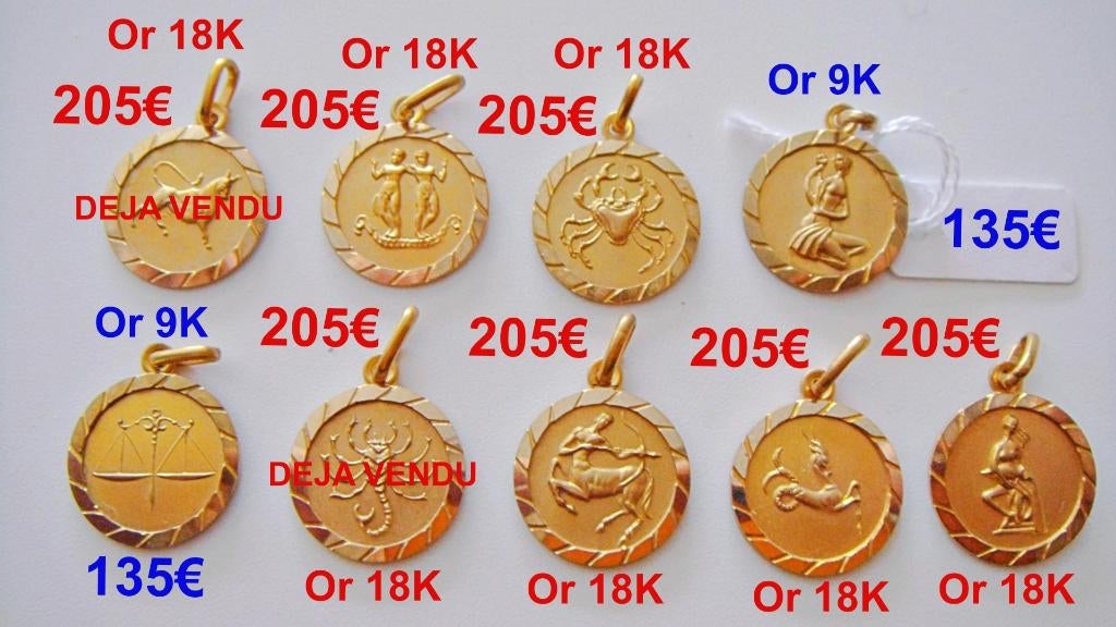 Pendentif zodiaque rond, en or 18K ou 9K, NEUF, Neuf, Enlèvement ou Envoi, Or, Autres représentations