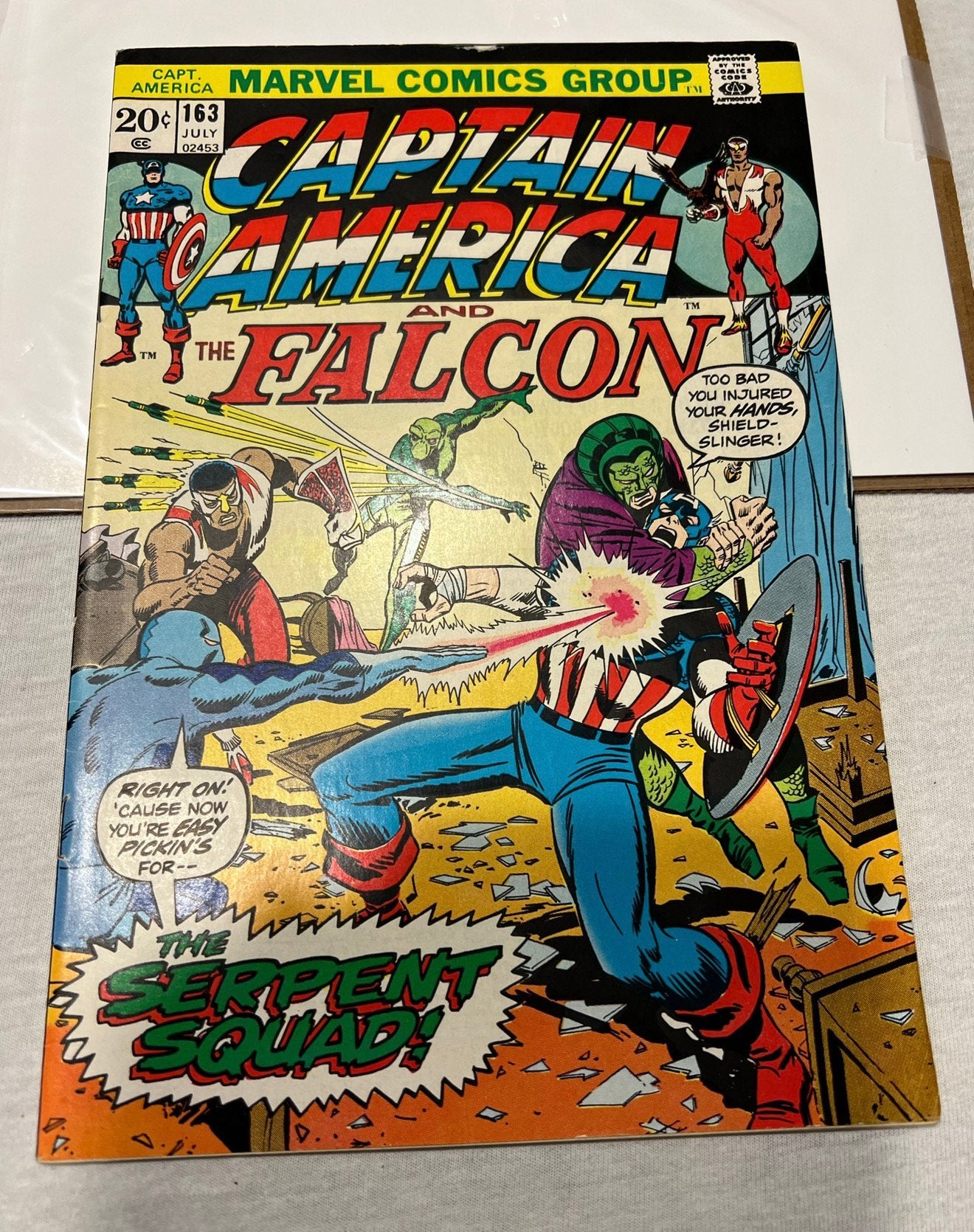 CAPTAIN AMERICA # 163 - 1973 SERPENT SQUAD - 1e Strip Comic, Eén comic, Amerika, Ophalen of Verzenden, Zo goed als nieuw