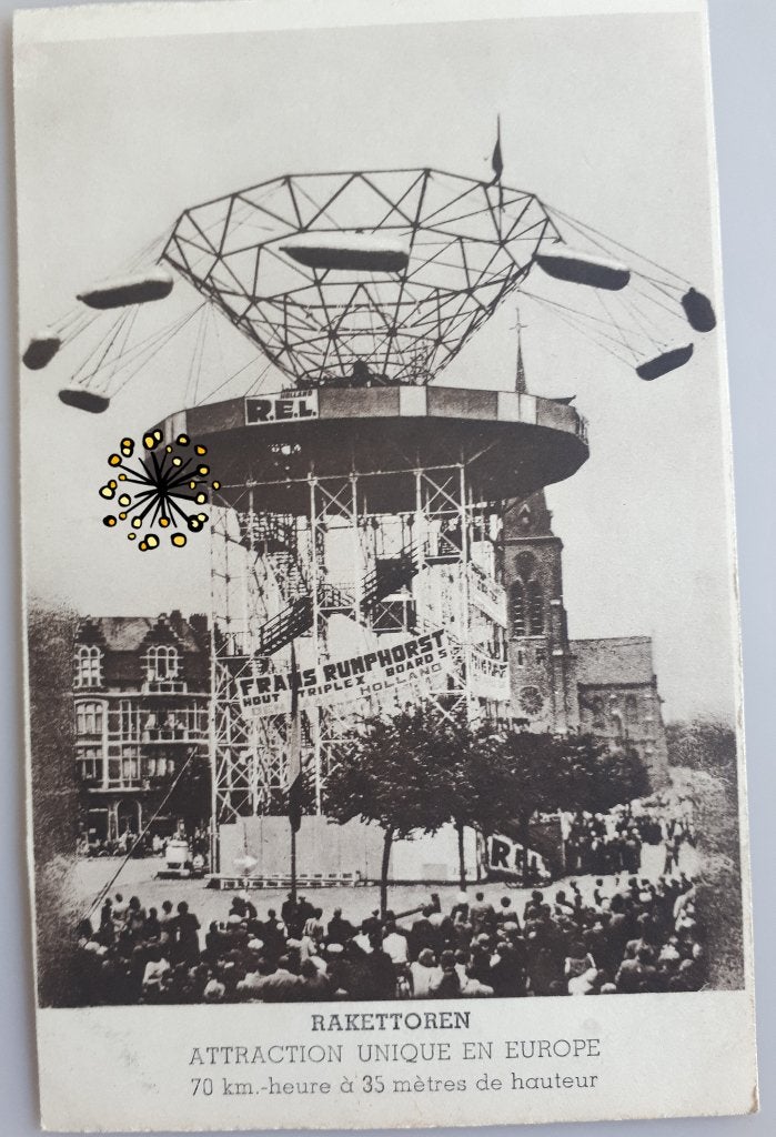 PC  KERMISATTRACTIE 1950 RAKETTOREN 70km/u 35 m h Ref E55, Ophalen of Verzenden, 1940 tot 1960, Ongelopen, Brussel (Gewest)