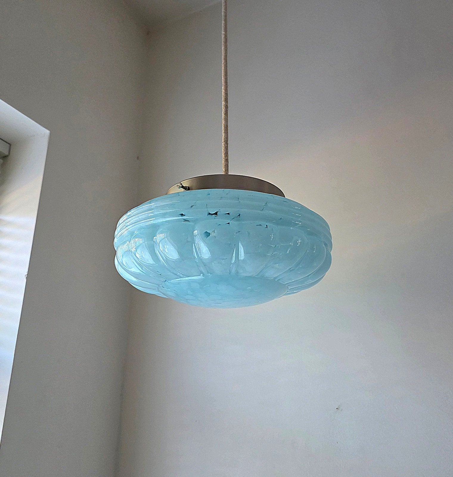 Vintage gespikkelde Art Deco glazen hanglamp., Antiek en Kunst, Ophalen of Verzenden