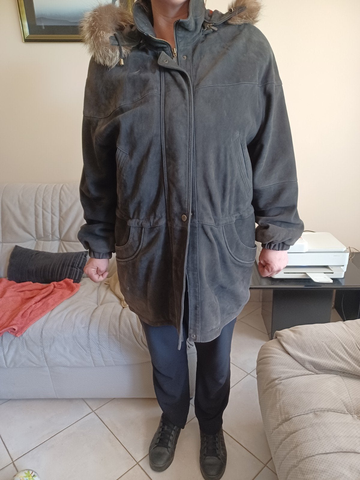 Veste en nubuck noir  femme hiver, Kleding | Dames, Jassen | Winter, Ophalen, Zo goed als nieuw, Maat 42/44 (L), Zwart