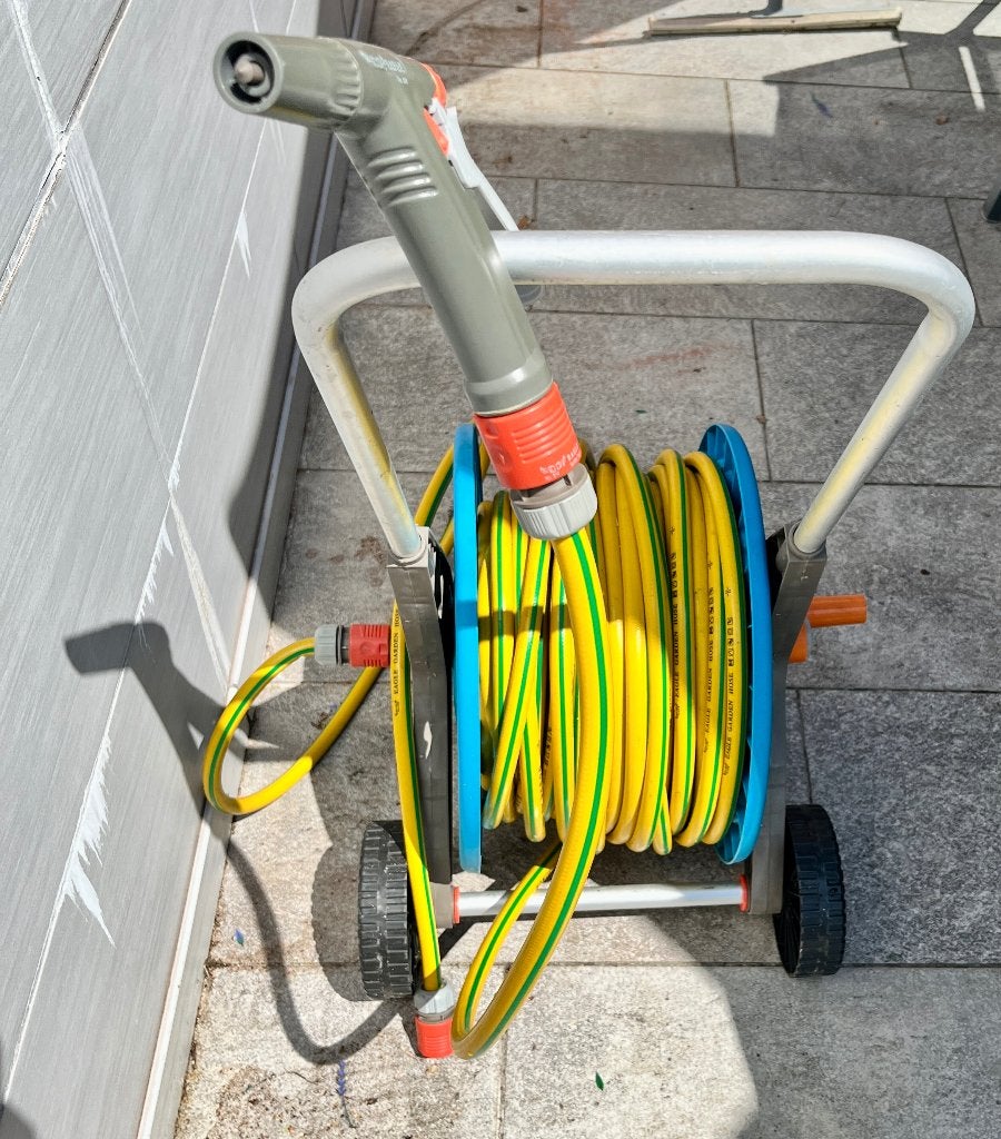 Tuinslang op slangenwagen 50 m, Ophalen, Zo goed als nieuw, Tuinslanghaspel