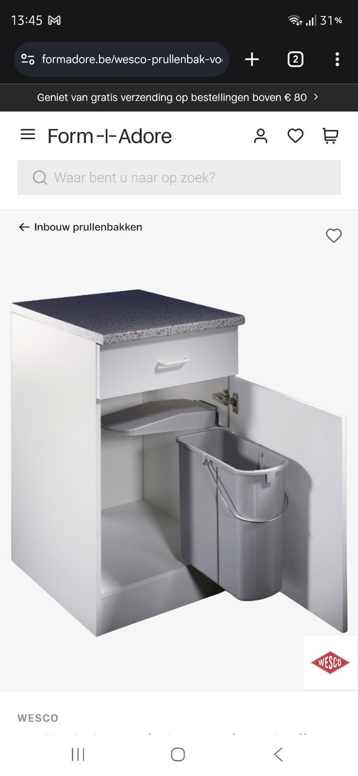 wesco inbouw afval emmer verkeerd besteld, Neuf, Gris, Moins de 100 cm, Moins de 50 cm