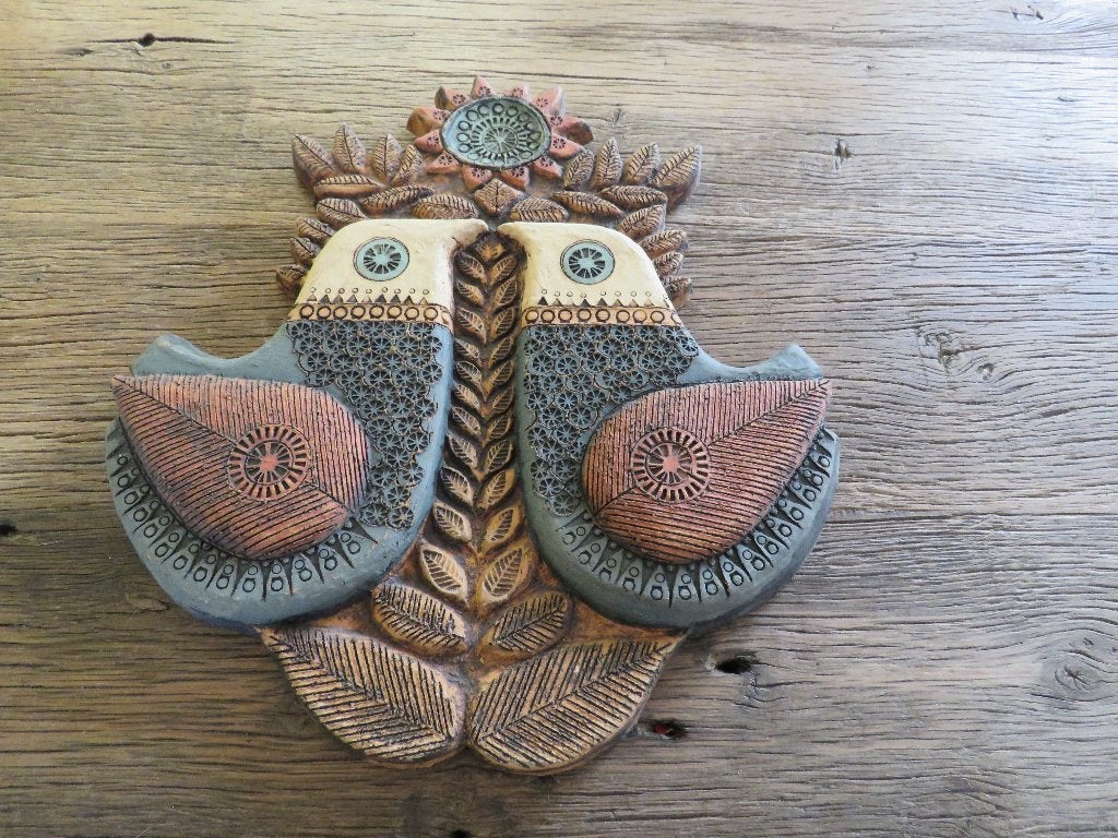 Vintage Scandinavisch keramiek wandpaneel Duiven, Ophalen of Verzenden