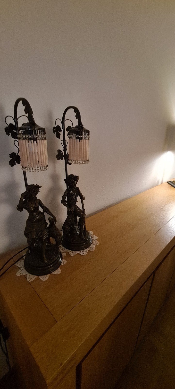Prachtig Koppel Antieke Beeldlampen – Art Nouveau / Moreau S, Gebruikt, Rond, Ophalen, Metaal