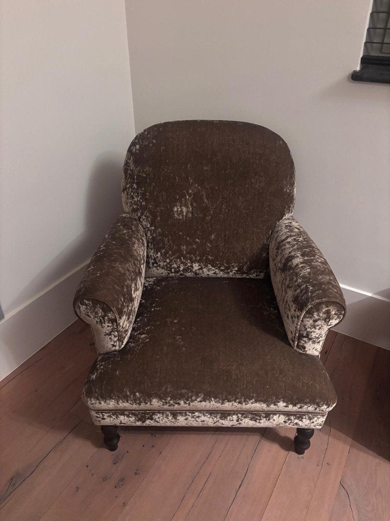 Luxe fauteuil in crushed velvet - Marie's Corner, 75 à 100 cm, Romantisch, Bois, Comme neuf
