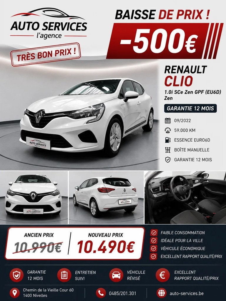 Renault Clio 1.0i SCe Zen GPF (EU6D) - 1an de garantie, Achat, Entreprise, 5 portes, 5 places